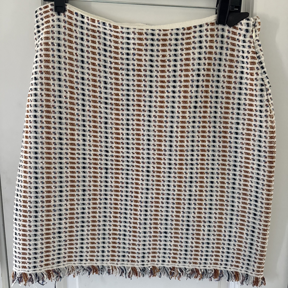Tory Burch White and Brown Textured Mini Skirt